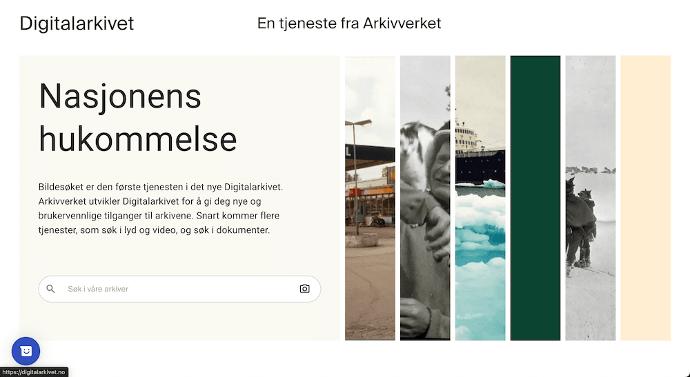Screenshot of the Digitalarkivet site